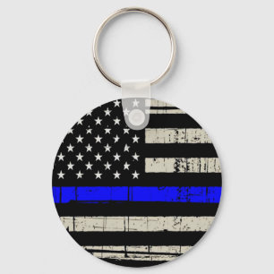 Blue Line Flag Poilice Support American USA Schlüsselanhänger