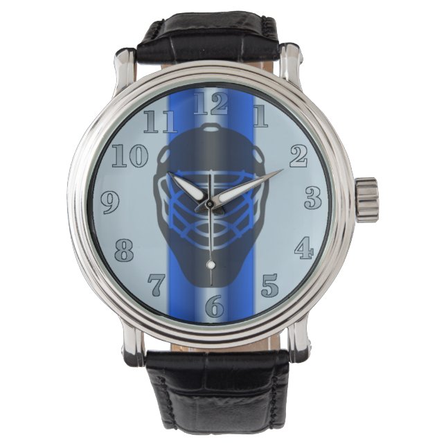 Blue Line Goalie Maske Hockey Armbanduhr (Vorderseite)