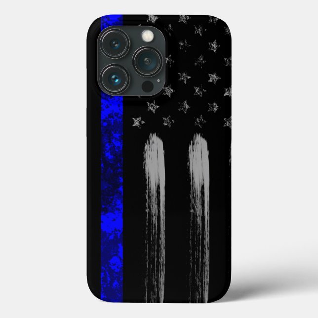 Blue Line Grunge Flag iPhone Case Pro (Rückseite)