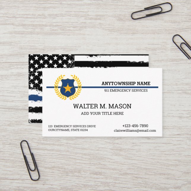 Blue Line Police US FLAG Visitenkarte (Vorderseite/Rückseite Beispiel)