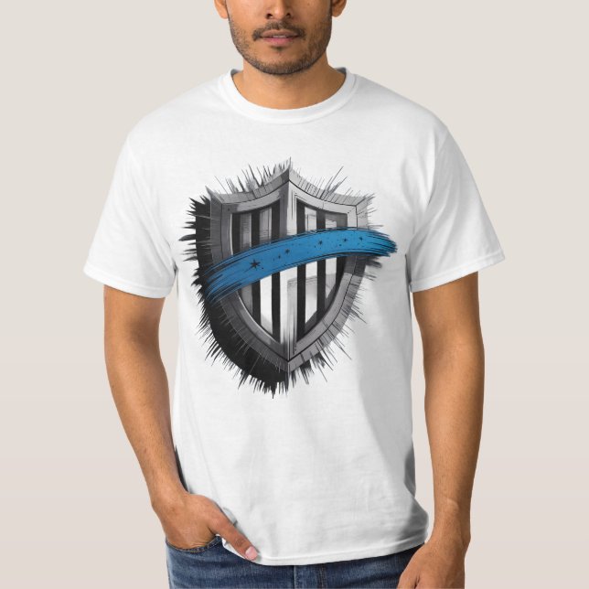 Blue Line Shield – Honor, Service, Protection T-Shirt (Vorderseite)