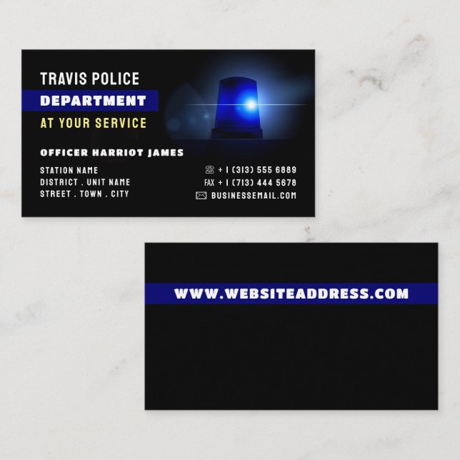 Blue Line & Siren, Polizeibeamter, Strafverfolgung Visitenkarte (Vorne/Hinten)