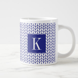 BLUE LINE STRICK Big White Tasse + Initial II