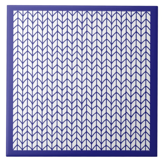 BLUE LINE STRICK Keramik Tile / Blau Fliese (Vorderseite)