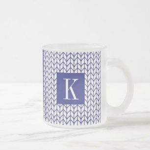 BLUE LINE STRICK Mattiert Glass Tasse + Initial II