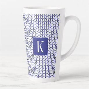 BLUE LINE STRICK Tall Latte Tasse + Initial II