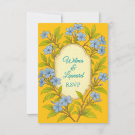 Blue linen rustic wedding in floral style  RSVP karte