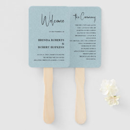 Blue Linen Simple Black Script Wedding Hand Fan Fächer