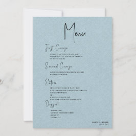 Blue linen Simple Black Script Wedding Menu Einladung