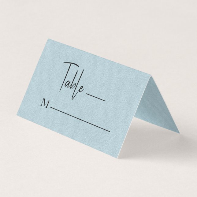Blue Linen Simple Black Script Wedding Platzkarte Visitenkarten (Vorderseite)