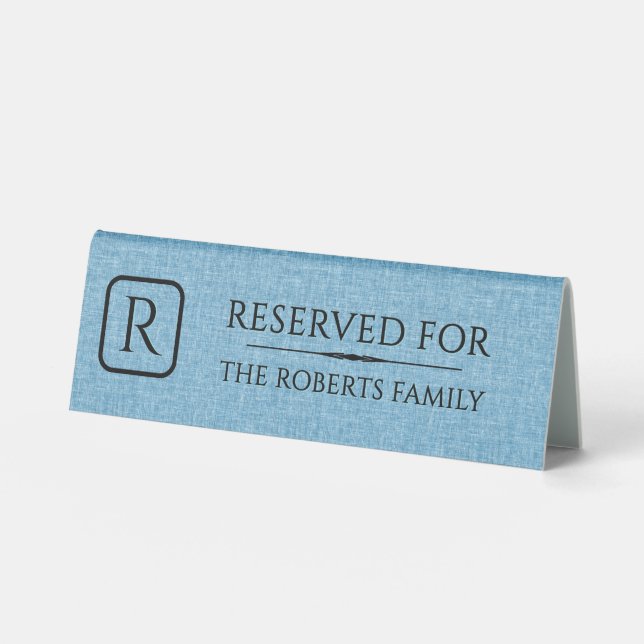 Blue Linen Texture Minimalistic Black Typography Tischaufsteller (Vorderseite)