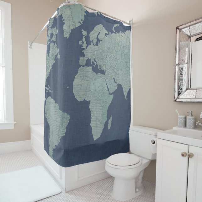 Blue Linen World Map Duschvorhang (Beispiel)