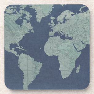 Blue Linen World Map Getränkeuntersetzer