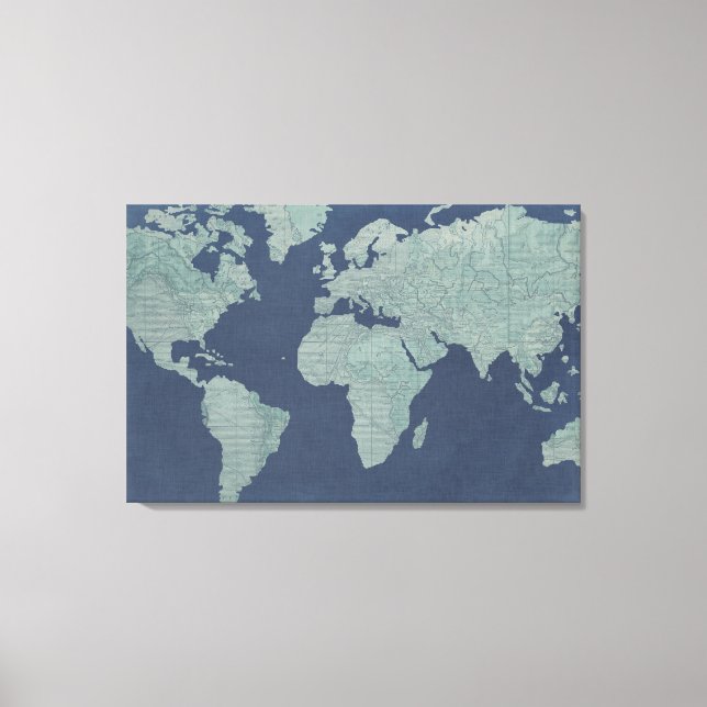 Blue Linen World Map Leinwanddruck (Vorderseite)