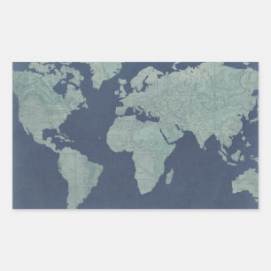 Blue Linen World Map Rechteckiger Aufkleber
