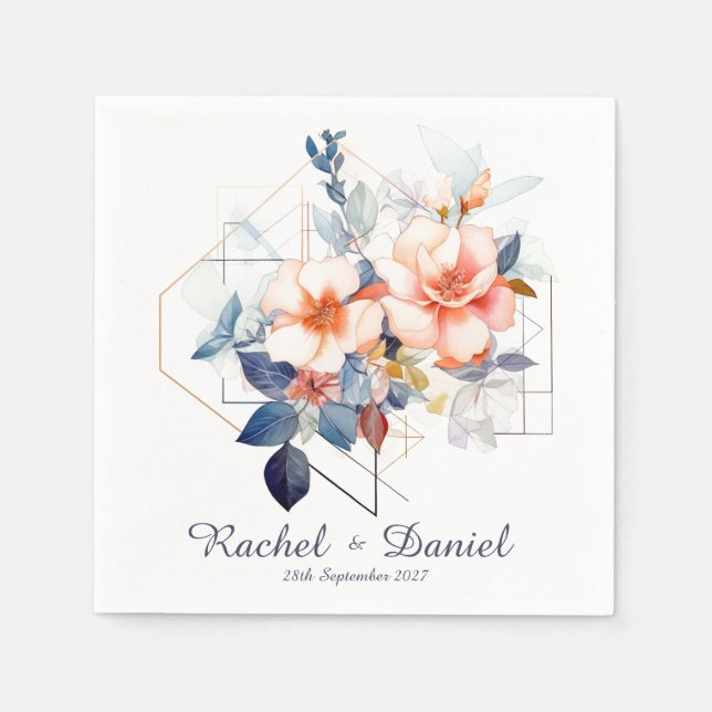 Blue Lines&Flowers: Wedding Napkins Serviette (Vorderseite)