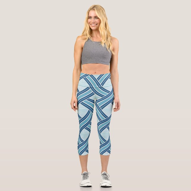 Blue Lines Pattern Capri Leggings (Vorderseite)