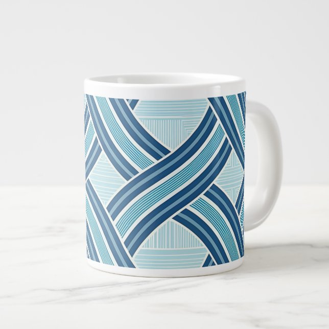 Blue Lines Pattern Jumbo-Tasse (Vorderseite Rechts)