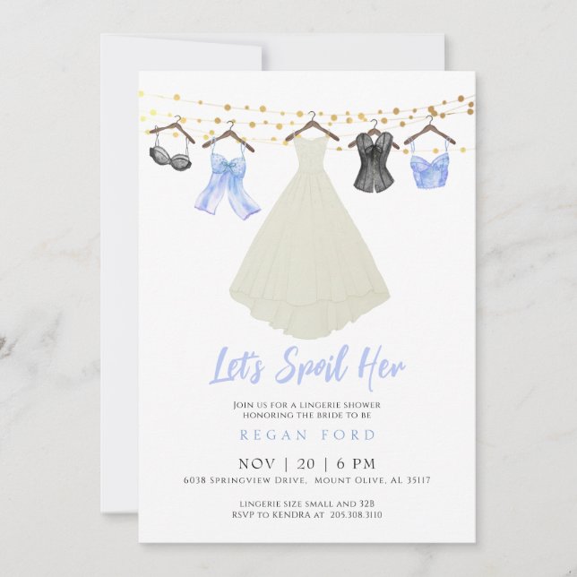 Blue Lingerie Party Einladung mit Hochzeitskleid (Vorderseite)