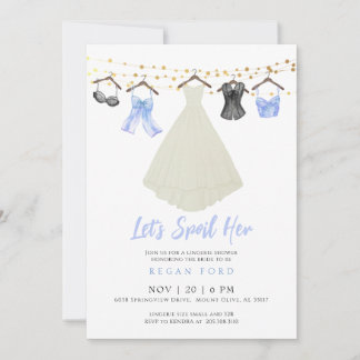 Blue Lingerie Party Einladung mit Hochzeitskleid