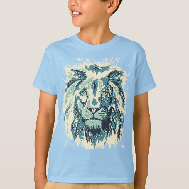 Blue Lion | Farbenfrohe Retro Lion Head T-Shirt (Vorderseite)