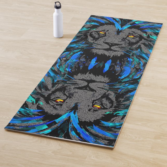 Blue Lion Head - Lion Face Portrait Zeichnend Yogamatte (Beispiel)