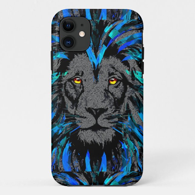Blue Lion Head - Lion Portrait - iPhone Case (Rückseite)
