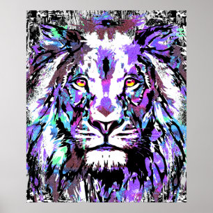 Blue Lion Head - Realistisches Lion Face Poster Pr