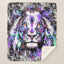 Blue Lion Head - Realistisches Lion Sherpa Blanket Sherpadecke