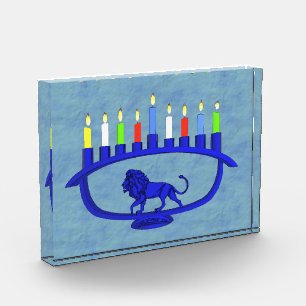 Blue Lion Menorah Fotoblock
