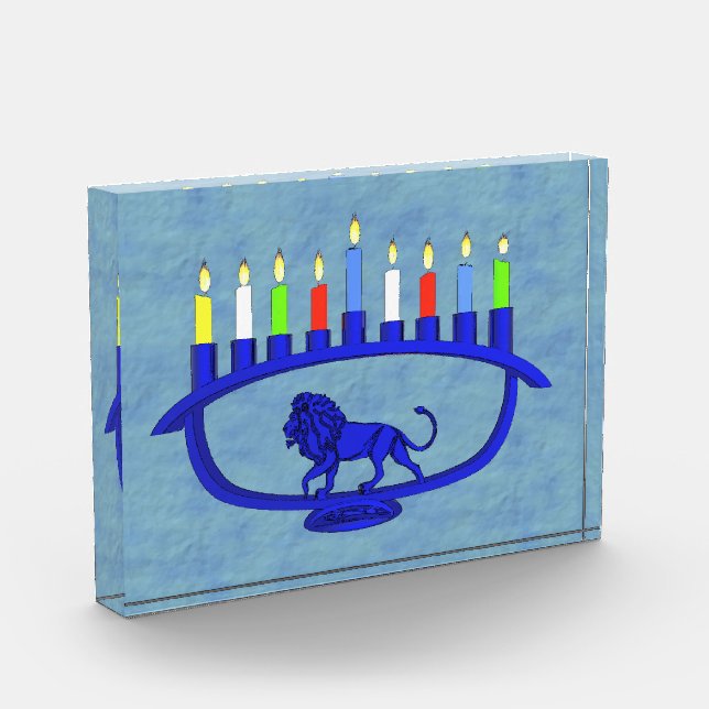 Blue Lion Menorah Fotoblock (Links)