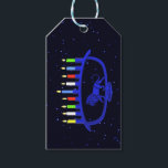 Blue Lion Menorah Geschenkanhänger<br><div class="desc">Für Ihr Chanukkah Party. Die Chanukkah-Menorah mit Löwenmotiv,  überlagert auf einem Sternenhimmel,  mit allen acht Kerzen und dem Schamasch-Brennen. Fügen Sie auf der Rückseite Ihren eigenen Text hinzu. Chanukkah ist das "Festival der Lichter" im Winter.</div>