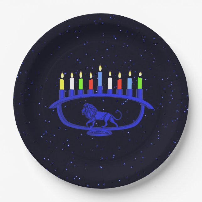 Blue Lion Menorah Pappteller (Vorderseite)