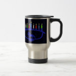 Blue Lion Menorah Reisebecher<br><div class="desc">Die Chanukkah-Menorah mit Löwenmotiven mit allen acht Kerzen und dem Schamasch-Brennen. Chanukkah ist das "Festival der Lichter" im Winter.</div>