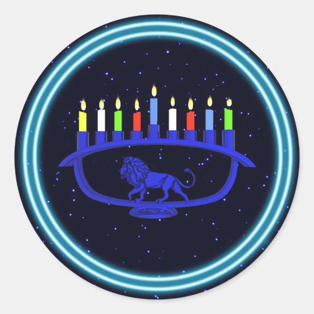 Blue Lion Menorah Runder Aufkleber (Vorderseite)