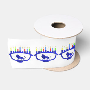 Blue Lion Menorah Satinband
