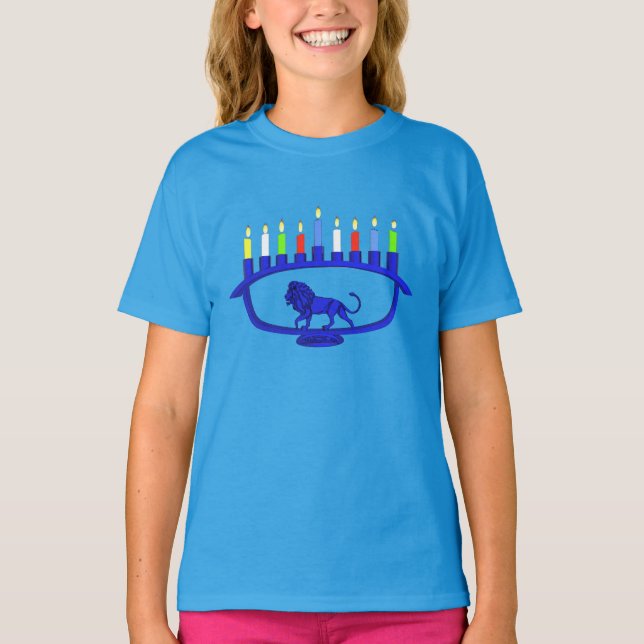 Blue Lion Menorah T-Shirt (Vorderseite)
