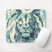 Blue Lion Mouse Pad - Blue Retro Lion Head