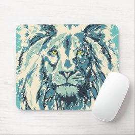 Blue Lion Mouse Pad - Blue Retro Lion Head Mousepad
