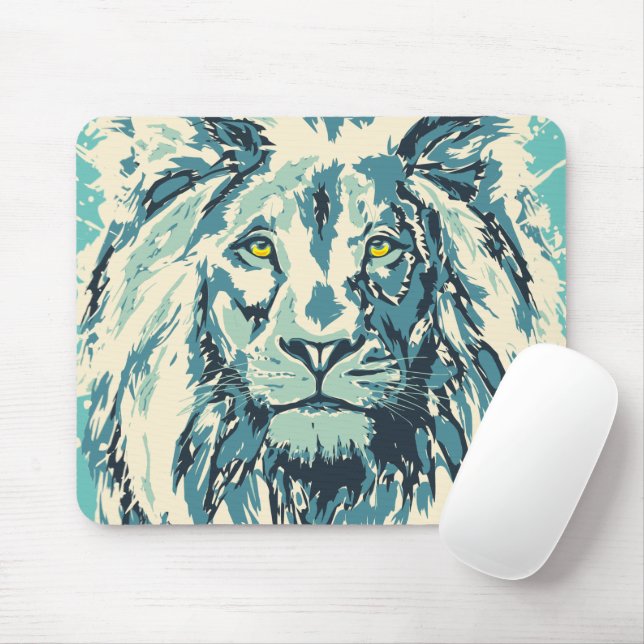 Blue Lion Mouse Pad - Blue Retro Lion Head Mousepad (Mit Mouse)