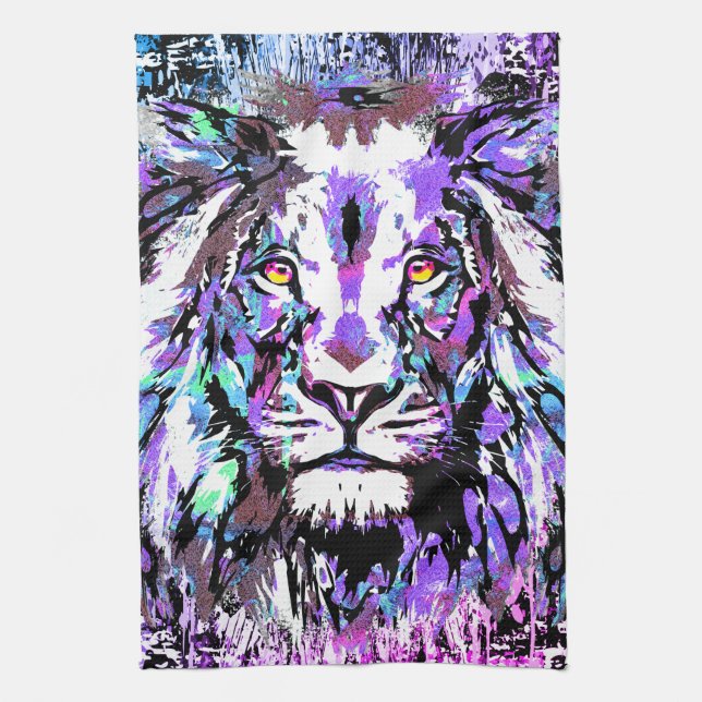Blue Lion Portrait Zeichnend - Löwenküche Handtuch (Vertikal)
