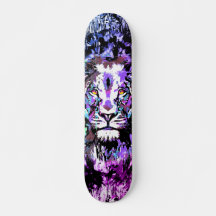 Blue Lion Skateboard - Lion Face Portrait Zeichnen