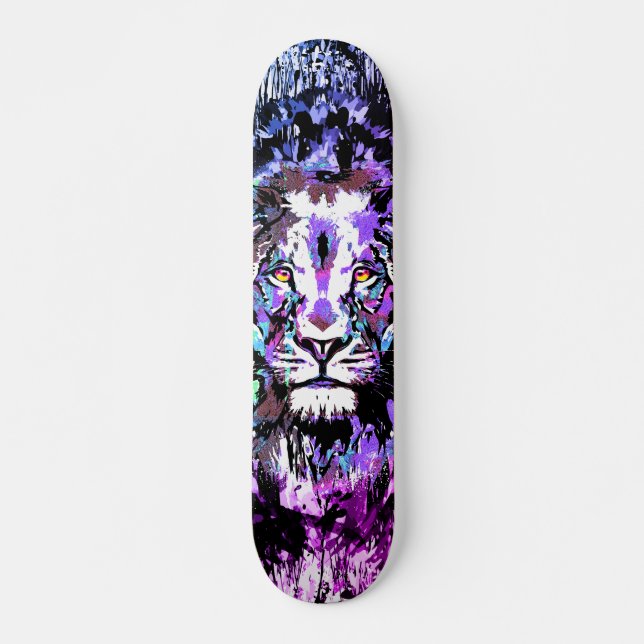Blue Lion Skateboard - Lion Face Portrait Zeichnen (Vorne)