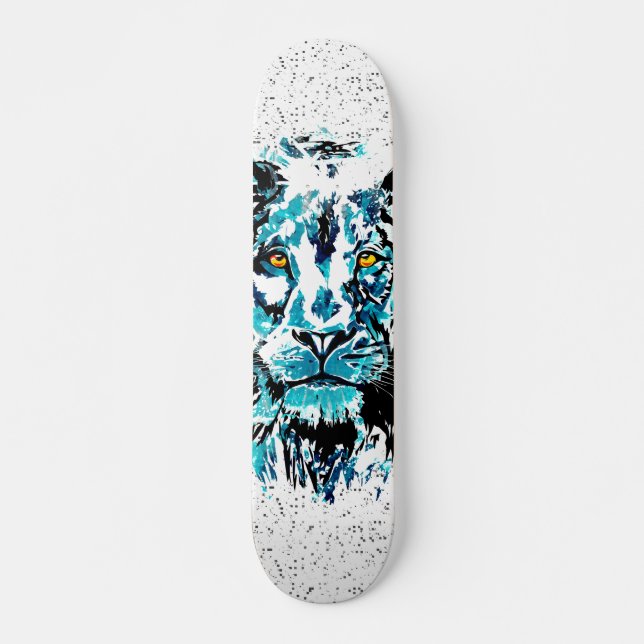 Blue Lion Zeichnend | Löwenskateboard Skateboard (Vorne)