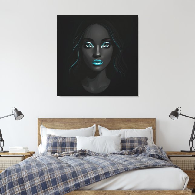 Blue Lips Canvas Print Leinwanddruck (Insitu (Schlafzimmer))