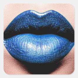 Blue Lipstick-Aufkleber Quadratischer Aufkleber