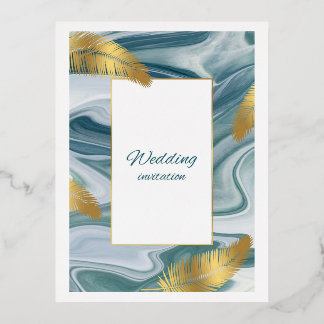 Blue Liquid Marble Wedding Invitation | Premium El Folie Einladungspostkarte