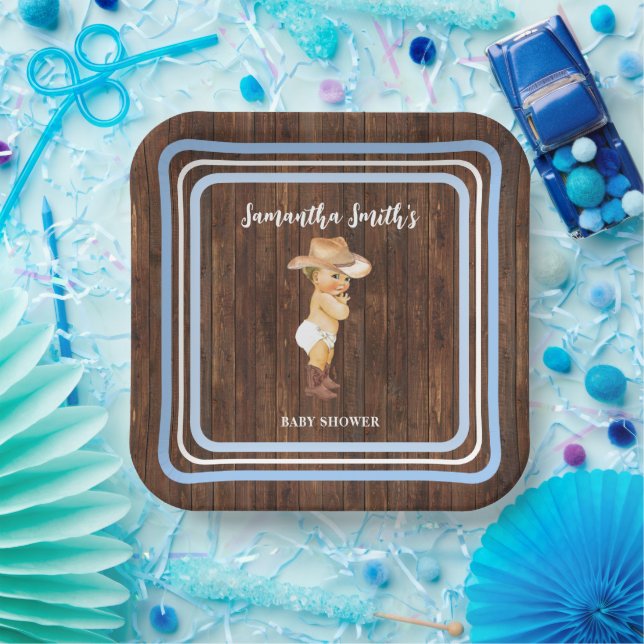 Blue Little Baby Cowboy Western Babydusche Pappteller (Party)