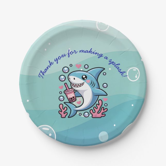 Blue Little Boba Shark Custom Pappteller (Vorderseite)