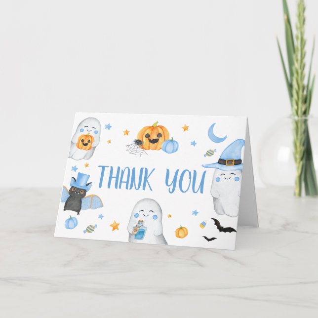 Blue Little Boo Ghost Baby Dusche Dankeskarte (Vorderseite)